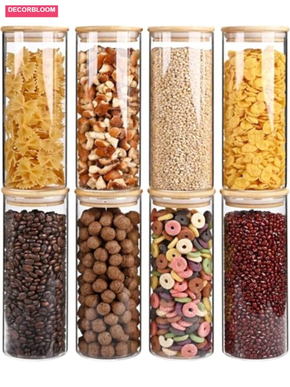 34oz Glass Food Storage Jars with Bamboo Lids Set of 8 Airtight Containers